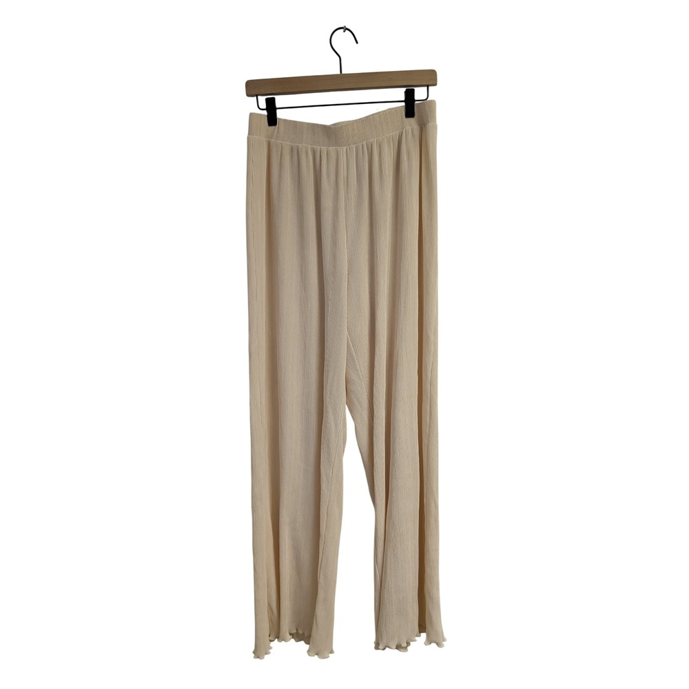 Open Edit Lettuce Edge Plisse Pajama Pants Loungewear Cozycore Comfy Cream M